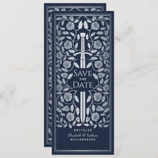 Blaues Mittelalterliches Silberschwert Save the Da Save The Date (Vorne/Hinten)