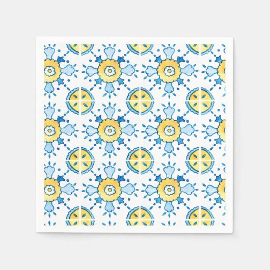 Blaues Mittelmeer-Fliesenpapier Napkin Serviette (Vorderseite)
