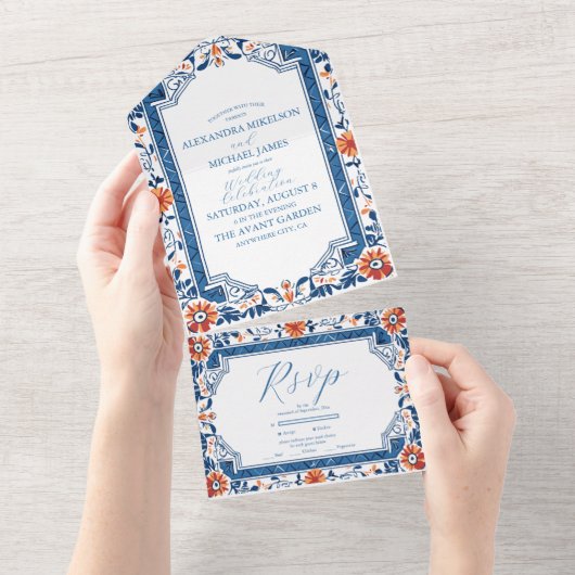 Blaues Mittelmeer - Italienische Hochzeit All In One Einladung (Abreißen)