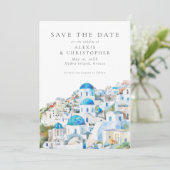 Blaues Mittelmeer Landschaft Foto Hochzeit Save The Date (Stehend Vorderseite)