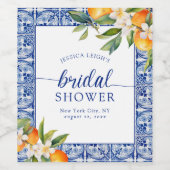 Blaues Mittelmeer-Orangen-Brautparty Weinetikett (Einzelnes Label)