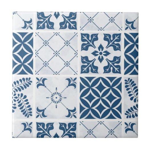 Blaues Mittelmeer-Talavera-Muster  Fliese (Vorderseite)