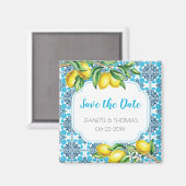 Blaues Mittelmeer Tile Lemon Save the Date Magnet (Vorderseite/Rückseite)