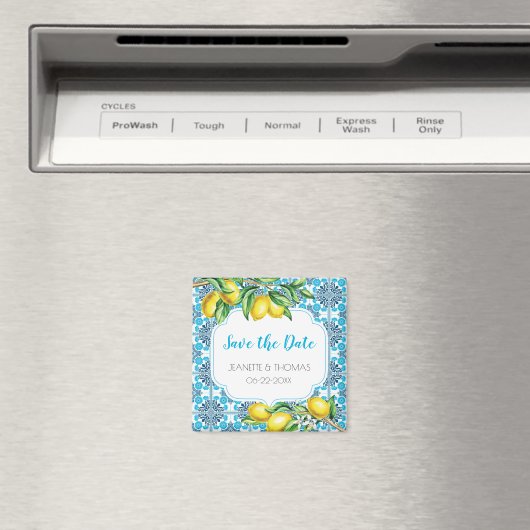 Blaues Mittelmeer Tile Lemon Save the Date Magnet (In Situ (Geschirrspüler))