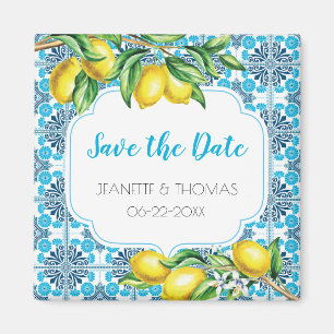 Blaues Mittelmeer Tile Lemon Save the Date Magnet