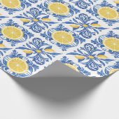 Blaues Mittelmeer-Zitronenmuster Geschenkpapier (Ecke)
