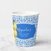 Blaues Mittelmeer-Zitrusfrüchte-Brautparty Pappbecher (Vorderseite)