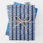 Blaues, modernes Abstraktes Wasserfarbmuster Geschenkpapier Set (Beispiel)