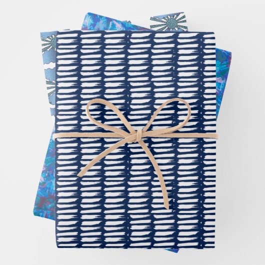 Blaues, modernes Abstraktes Wasserfarbmuster Geschenkpapier Set (Beispiel)