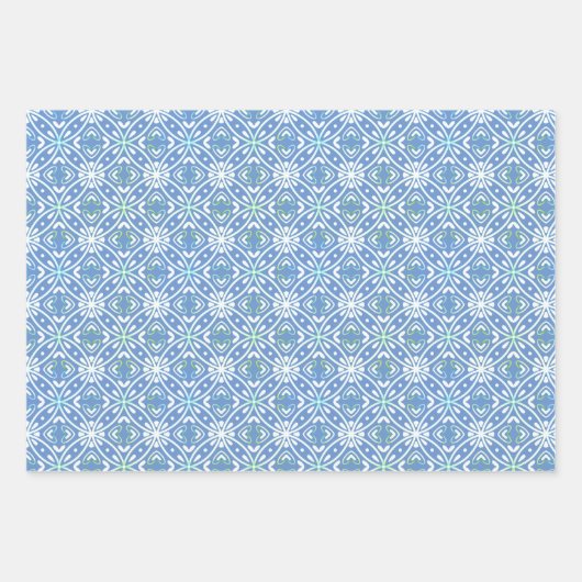 Blaues modernes Batik-Muster Geschenkpapier Set (Vorderseite)