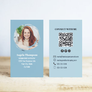 Blaues modernes Foto QR-Code Verbinde dich mit mir Visitenkarte