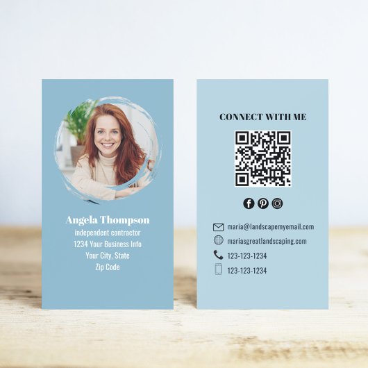 Blaues modernes Foto QR-Code Verbinde dich mit mir Visitenkarte