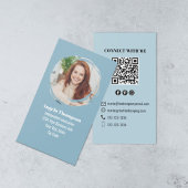 Blaues modernes Foto QR-Code Verbinde dich mit mir Visitenkarte