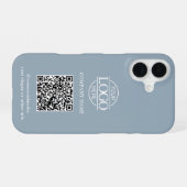 Blaues modernes Geschäft-Logo & QR-Code-Promotion iPhone 16 Hülle (Rückseite (Horizontal))