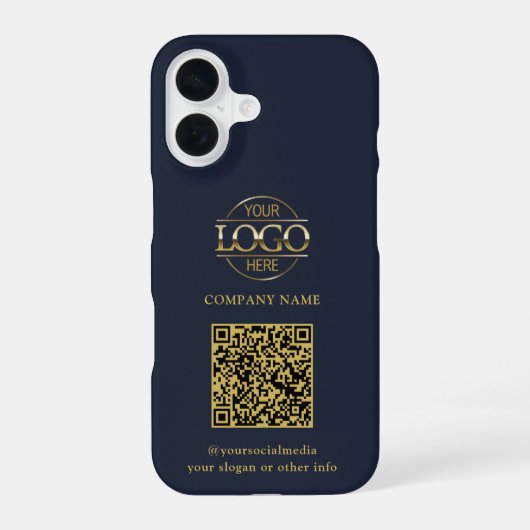 Blaues modernes Geschäftslogo & QR-Code-Promotion iPhone 16 Hülle (Rückseite)
