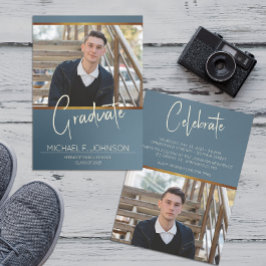 Blaues modernes maskulines Foto Einladung