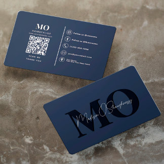 Blaues modernes minimalistisches Monogramm Profess Visitenkarte