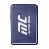 Blaues modernes Monogramm Sauberer minimaler Name Badematte (Vorderseite Vertikal)
