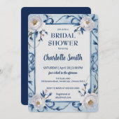 Blaues modernes Rose antikes Brautparty Einladung (Vorne/Hinten)