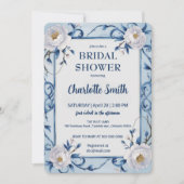 Blaues modernes Rose antikes Brautparty Einladung (Vorderseite)