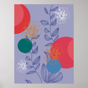 Blaues modernes trendiges florales abstraktes küns poster