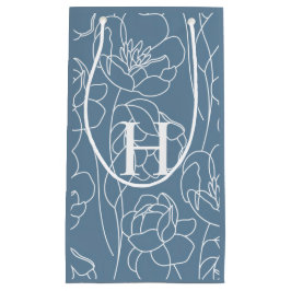 Blaues modernes Wildblumen-Monogramm Kleine Geschenktüte