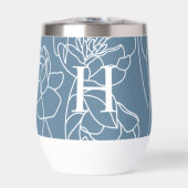 Blaues modernes Wildblumen-Monogramm-Namensschild (Vorderseite)