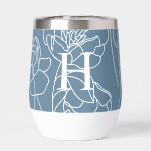Blaues modernes Wildblumen-Monogramm-Namensschild