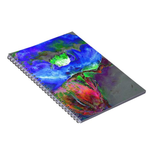 Blaues Mohn, blaue abstrakte Blume Notizblock (Rechte Seite)