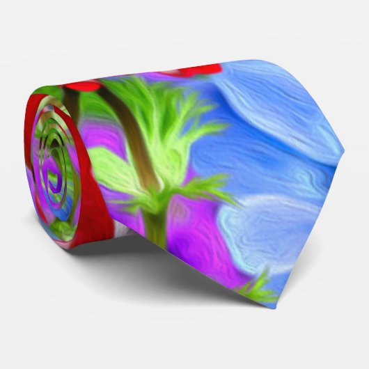 Blaues Mohnmuster Krawatte (Gerollt)