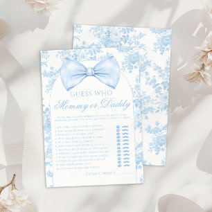 Blaues Mommy oder Daddy Fliege Toile Baby Shower S Einladung