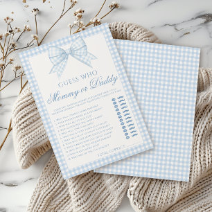 Blaues Mommy- oder Daddy-Schleifen-Gingham-Baby-Pa Einladung