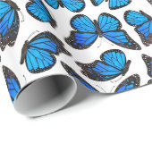 Blaues Monarchfalter-Muster Geschenkpapier (Rolleneckpunkt)