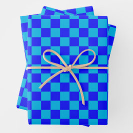 Blaues monochromes Karomuster Geschenkpapier Set