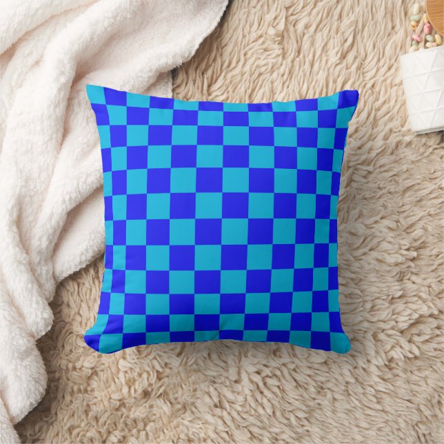 Blaues monochromes Karomuster Kissen (Decke)