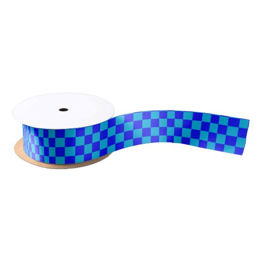 Blaues monochromes Karomuster Satinband (Spule)
