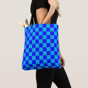 Blaues monochromes Schachbrettmuster Tasche