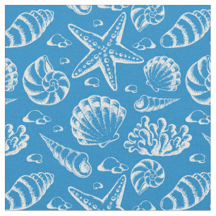 Blaues Monogramm 2 des Strand-Muster-  Stoff
