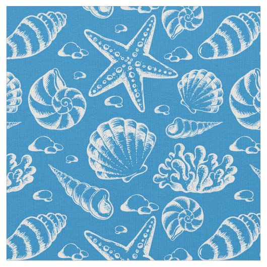 Blaues Monogramm 2 des Strand-Muster-| Stoff (Nahaufnahme)