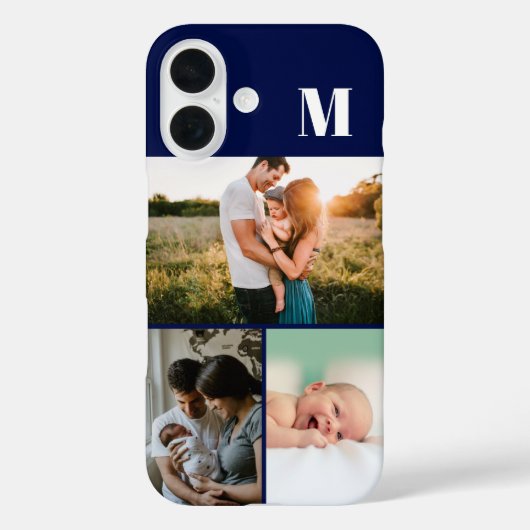 Blaues Monogramm 3-Foto-Collage Case-Mate iPhone Hülle (Rückseite)