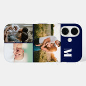 Blaues Monogramm 3-Foto-Collage Case-Mate iPhone Hülle (Rückseite (Horizontal))