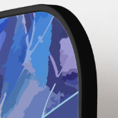 Blaues Monogramm abstraktes Muster lila weißer Str Pickleball Schläger (Linke Seite)