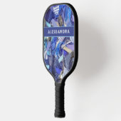 Blaues Monogramm abstraktes Muster lila weißer Str Pickleball Schläger (Links)