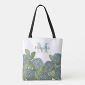 Blaues Monogramm Botanisches Floral Hydrangea Tasche (Rückseite)