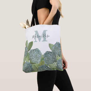 Blaues Monogramm Botanisches Floral Hydrangea Tasche