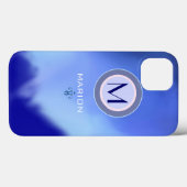 Blaues Monogramm Case-Mate iPhone Hülle (Rückseite (Horizontal))