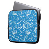 Blaues Monogramm des Strand-Muster-| Laptopschutzhülle (Vorderseite Links)
