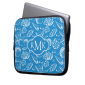 Blaues Monogramm des Strand-Muster-| Laptopschutzhülle (Vorderseite Links)