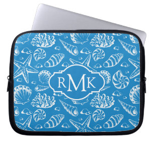 Blaues Monogramm des Strand-Muster- Laptopschutzhülle