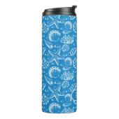 Blaues Monogramm des Strand-Muster-| Thermosbecher (Nach links gedreht)